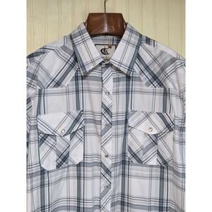 COEVALS CLUB Shirt Mens XL White Plaid Short Sleeve Western Snap‎ Front Casual